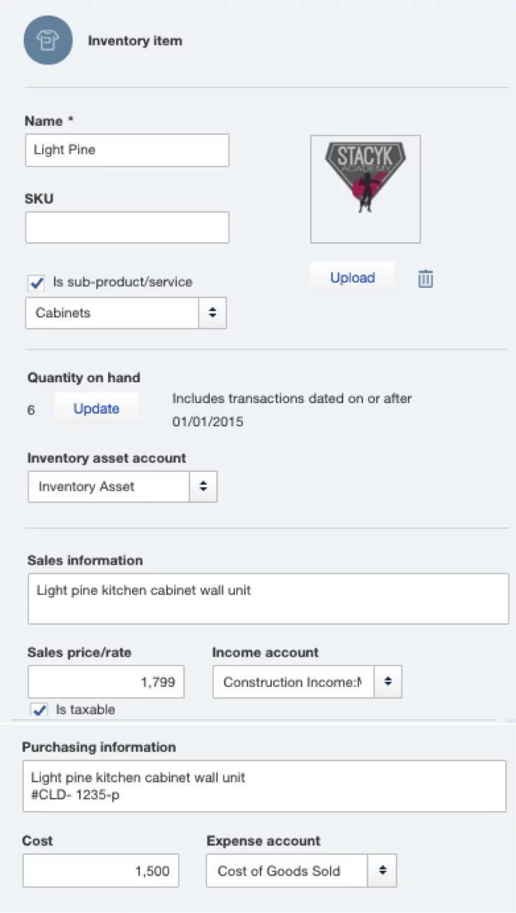 ^ QuickBooks Online Inventory item after conversion