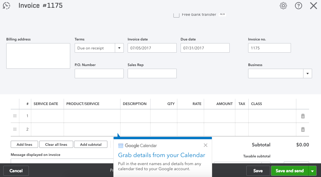 Invoice with Google Calendar App - StacyK