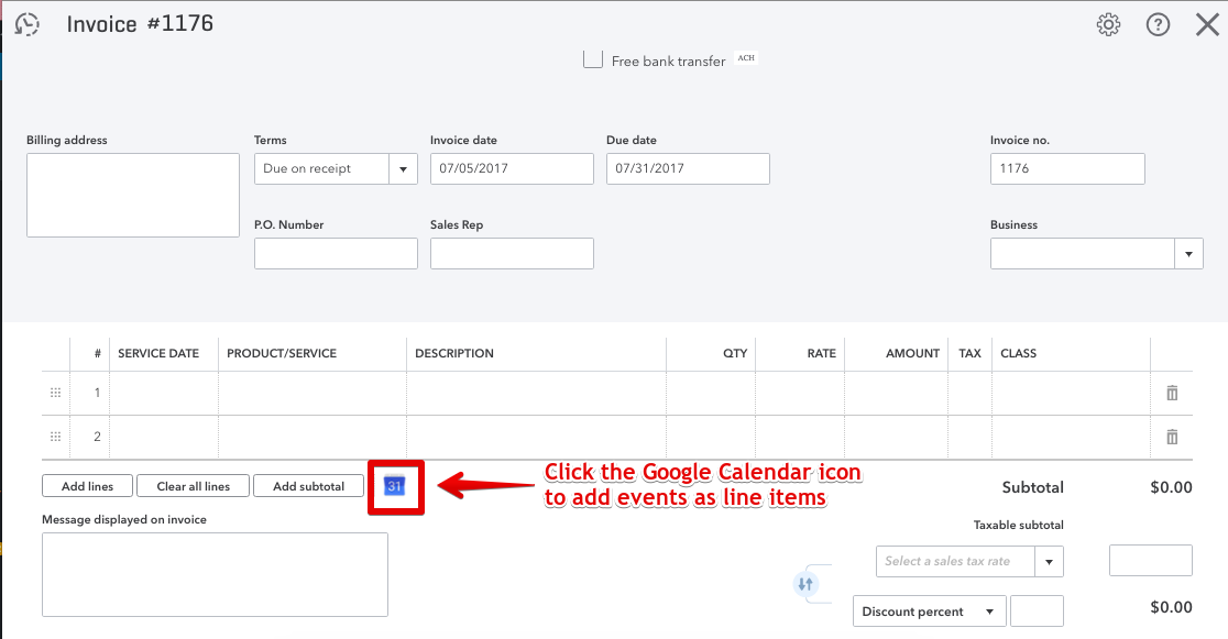 Invoice with Google Calendar App - StacyK
