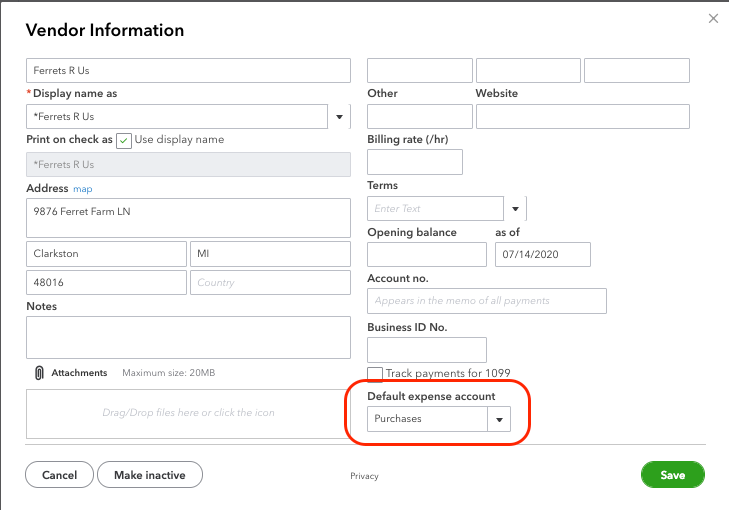 default vendor