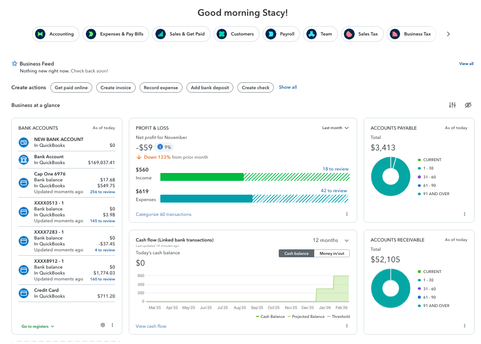 Screenshot of QuickBooks Online home page