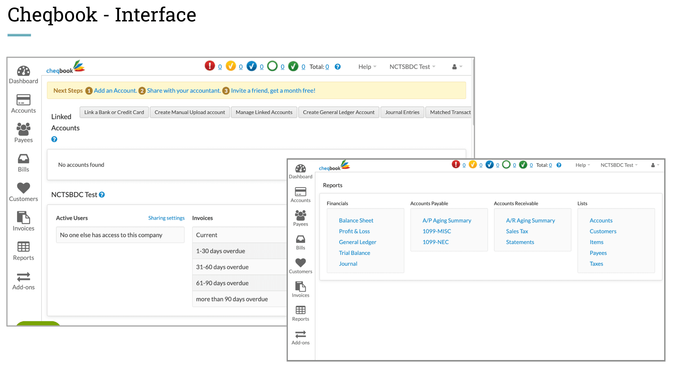 A screenshot of Cheqbook Accounting interface